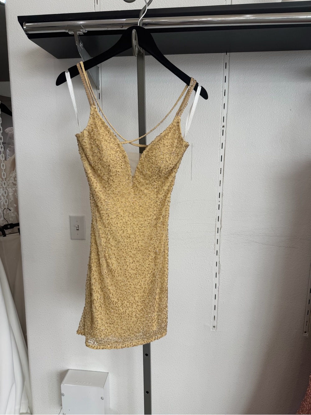 Alyce 4511 Paris Gold Lace Mini Dress with Double Straps